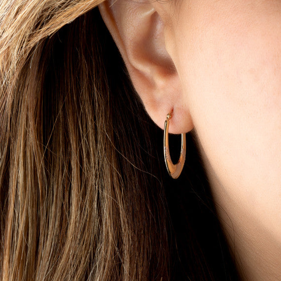 14K Two-Tone Gold Textured Oval Hoop Earrings