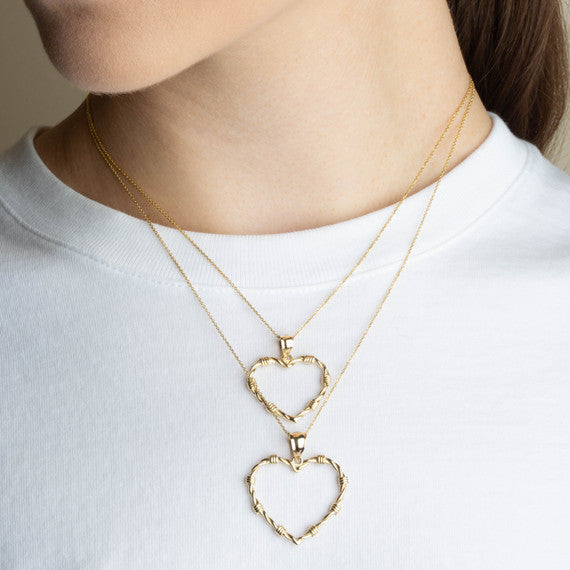 Gold Heart Crown of Thorns Jesus Christ Pendant Necklace XS/S/M/L/XL (Available Yellow/Rose/White Gold)