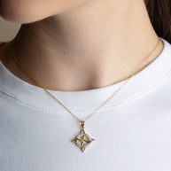 Gold Irish Celtic Cross Halo Trinity Knot Pendant Necklace (Available in Yellow/Rose/White Gold)