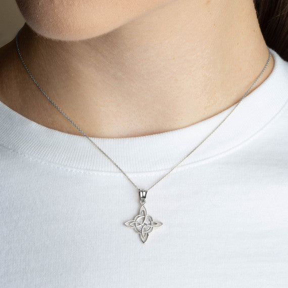 .925 Sterling Silver Irish Celtic Cross Trinity Knot Pendant Necklace