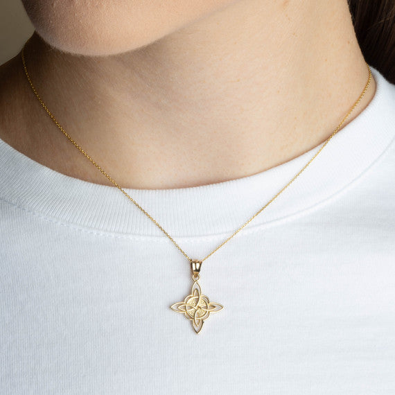 Gold Irish Celtic Cross Trinity Knot Pendant Necklace (Available in Yellow/Rose/White Gold)
