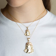 Tri-Color Gold Jesus Christ Face Diamond Cut CZ Pendant Necklace (Available in Small/Medium/Large)