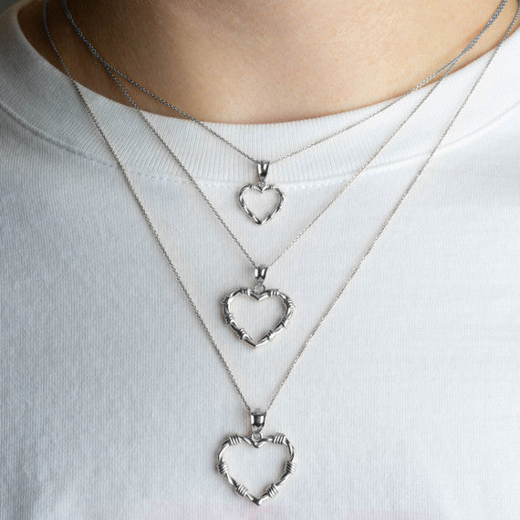 .925 Sterling Silver Heart Crown of Thorns Jesus Christ Pendant Necklace XS/S/M/L/XL
