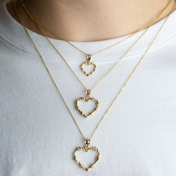 Gold Heart Crown of Thorns Jesus Christ Pendant Necklace XS/S/M/L/XL (Available Yellow/Rose/White Gold)