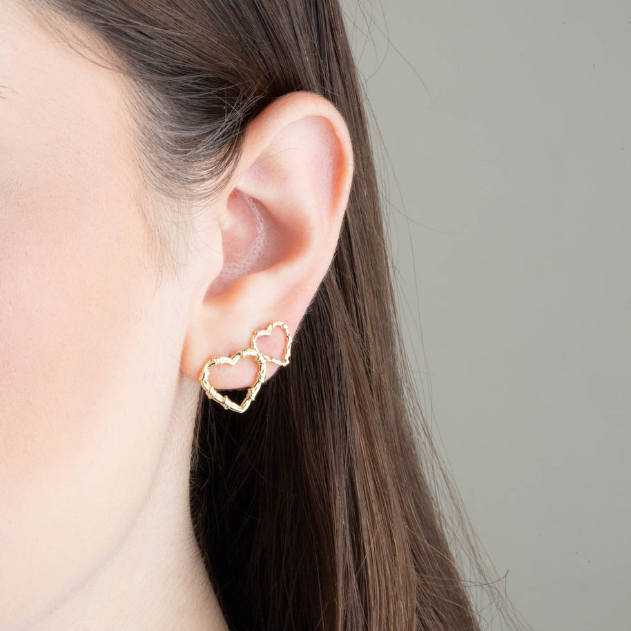 Yellow Gold Heart Crown of Thorns Jesus Christ Stud Earrings (Available in Small/Large)