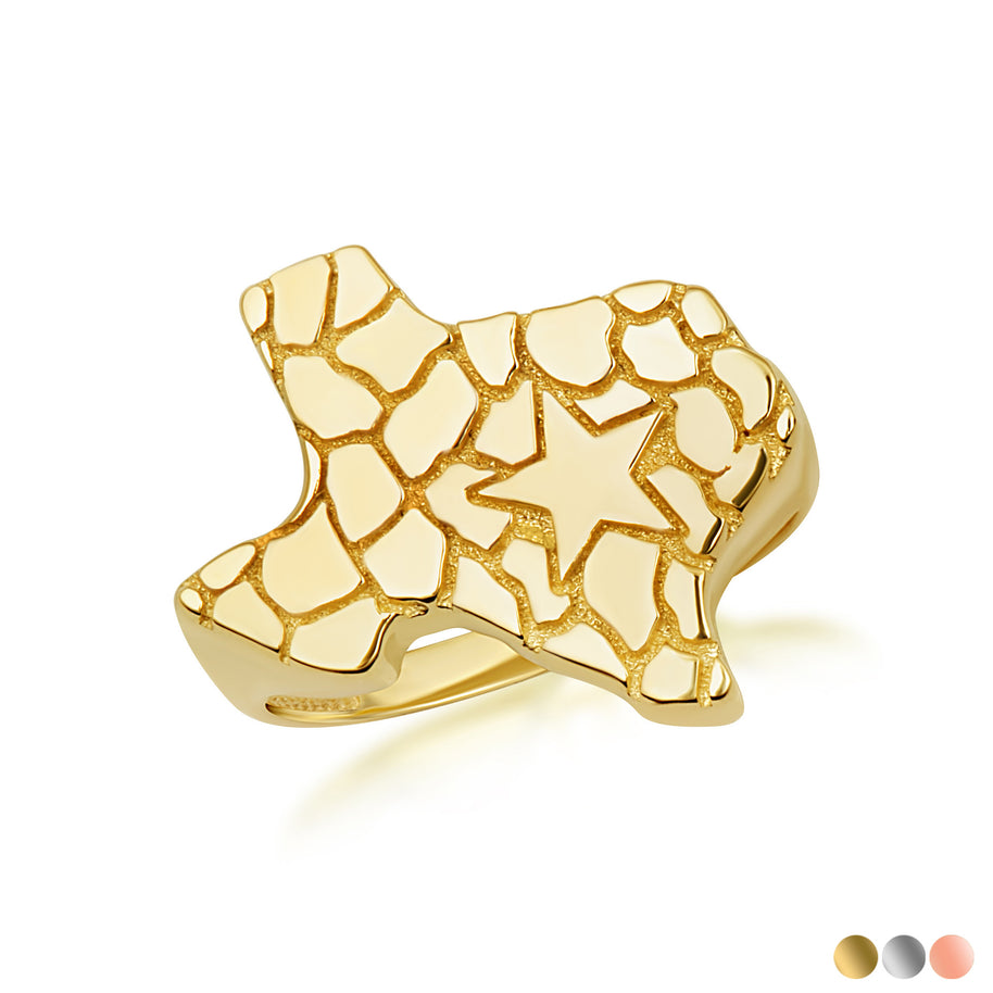 Gold Texas Lone Star State Nugget Ring (Available in Yellow/Rose/White Gold)
