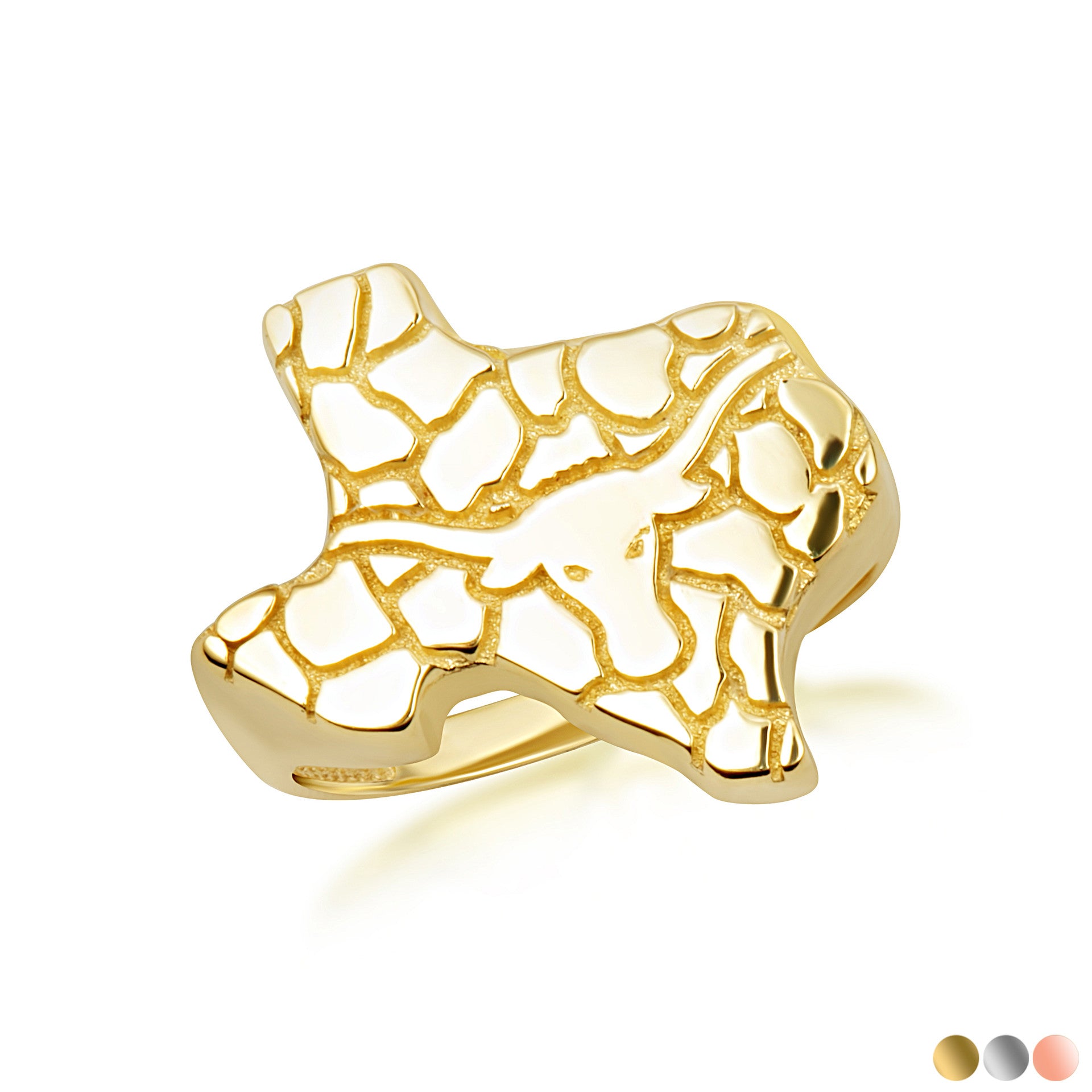 Gold Texas State Longhorn Nugget Ring (Available in Yellow/Rose/White Gold)