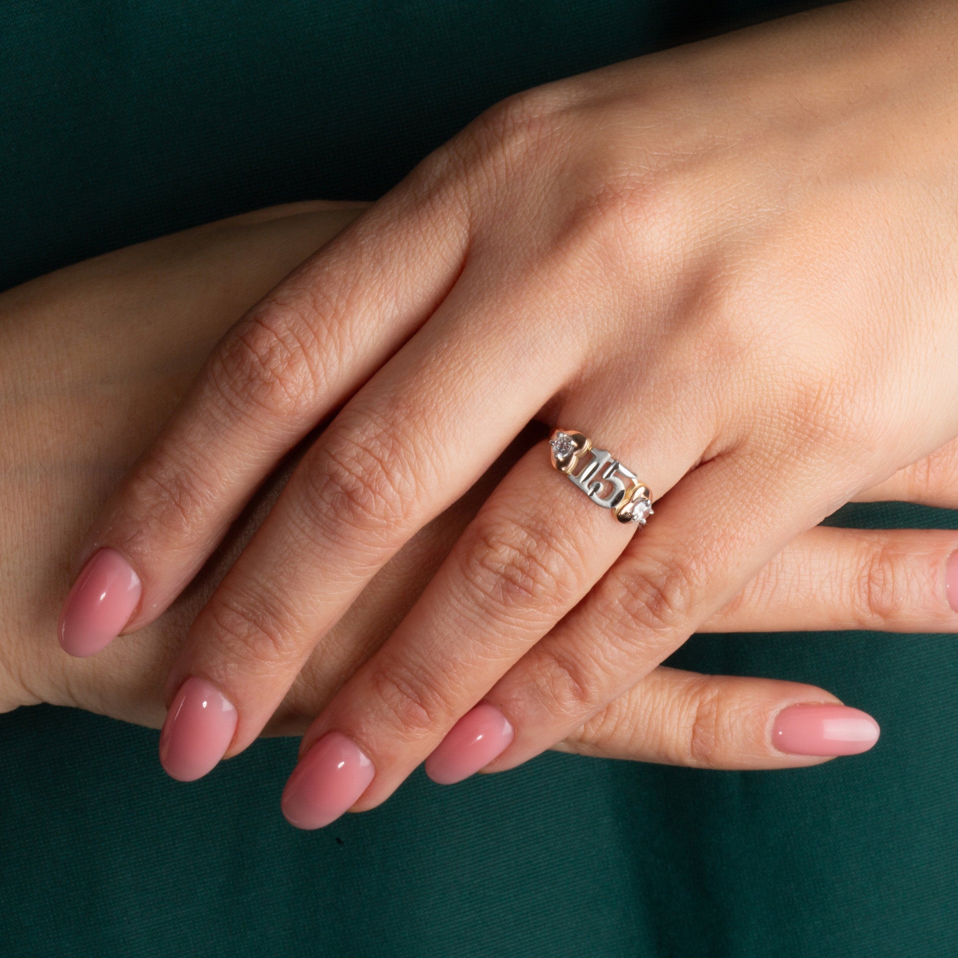 Tri-Color Gold Cubic Zirconia Heart 15 Años Quinceañera Ring