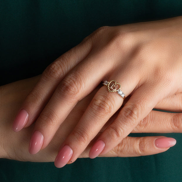Gold Woman's 15 Años Open Heart Ring with Cubic Zirconia