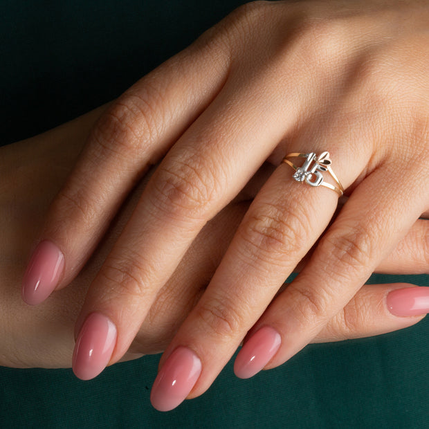 Tri-Color Gold Cubic Zirconia 15 Años Heart Quinceañera Diamond Cut Ring