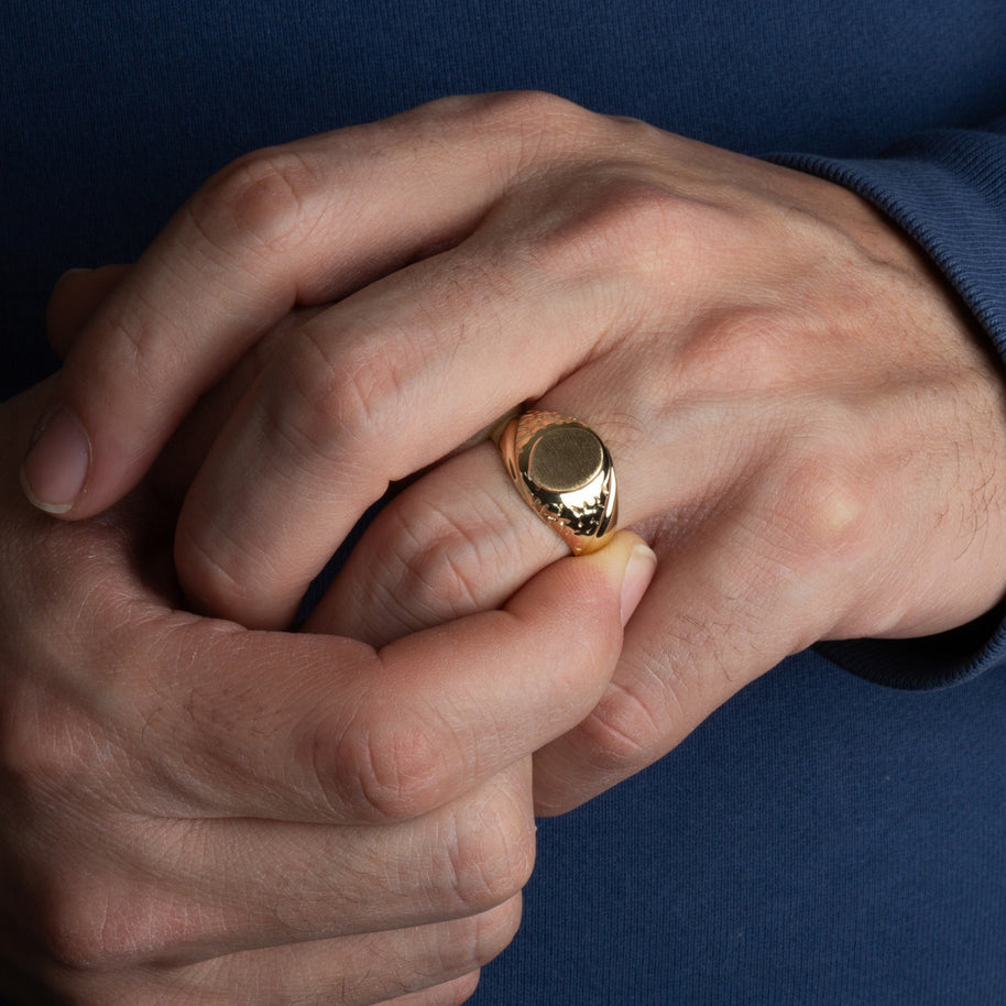 Yellow Gold Men's Elegant Solid Nugget Engravable Signet Ring