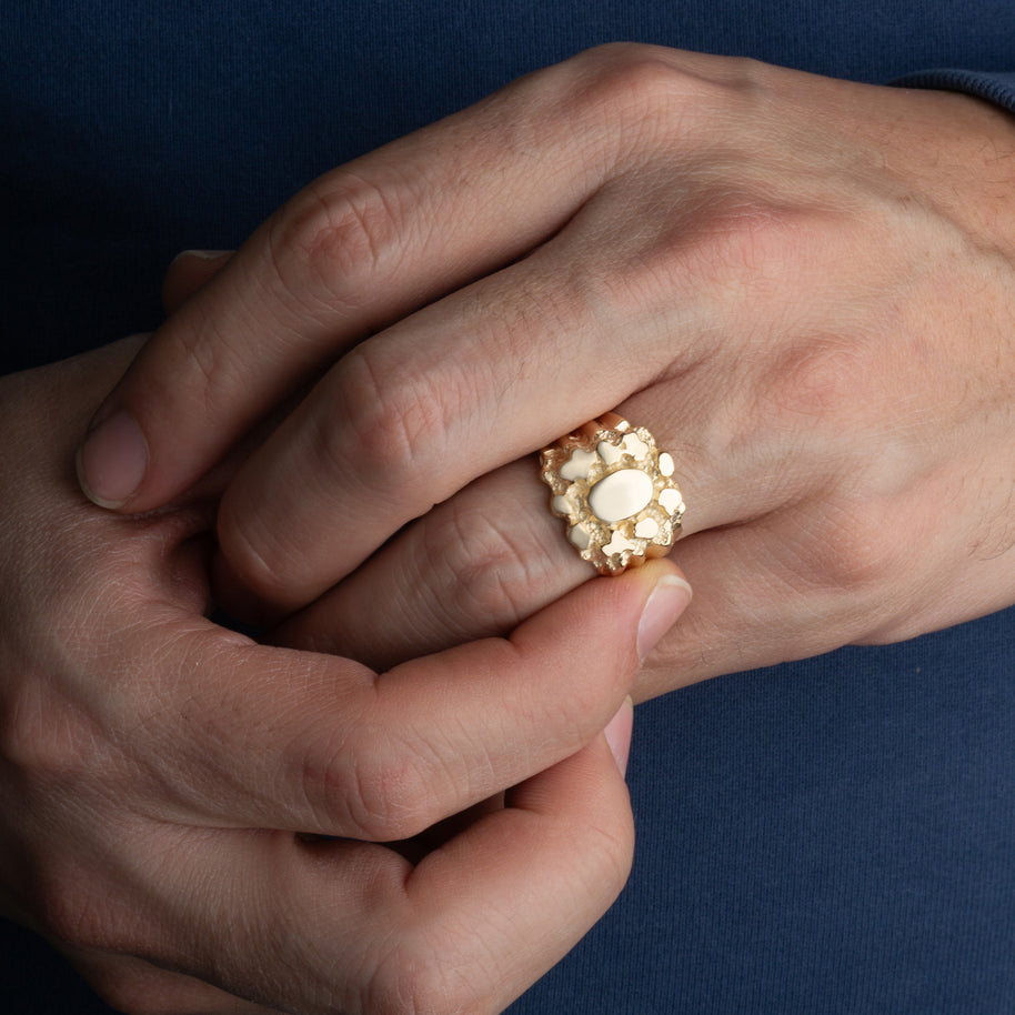 Yellow Gold Men's Solid & Sophisticated Nugget Ring