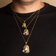 Tri-Color Gold Jesus Christ Face Diamond Cut CZ Pendant Necklace (Available in Small/Medium/Large)