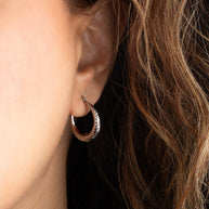 14K White Gold Classic Diamond Cut Textured Hoop Earrings