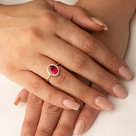 Gold Personalized Halo Birthstone Ring (Available in Yellow/Rose/White Gold)
