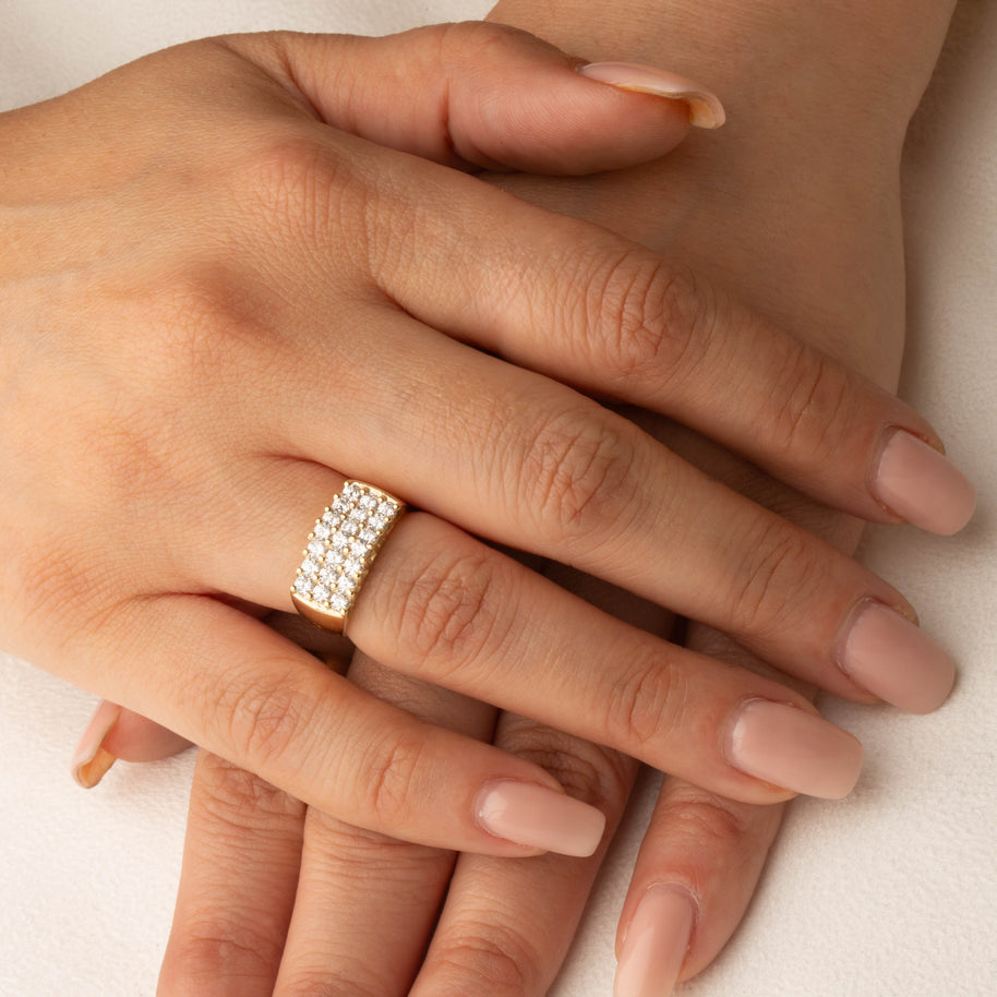 14K Gold Triple Row Lab Created Diamond Ring (Available in Small/Large & Yellow/Rose/White Gold)