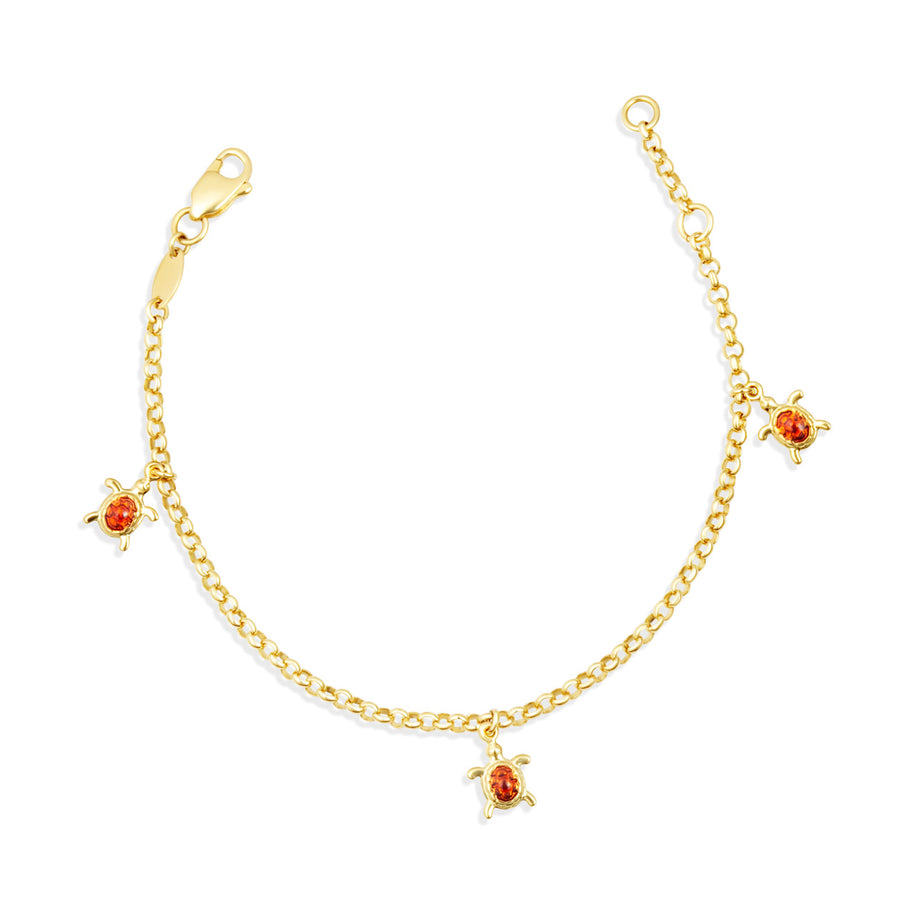 14K Yellow Gold Enamel Sea Turtle Ocean Baby Bracelet