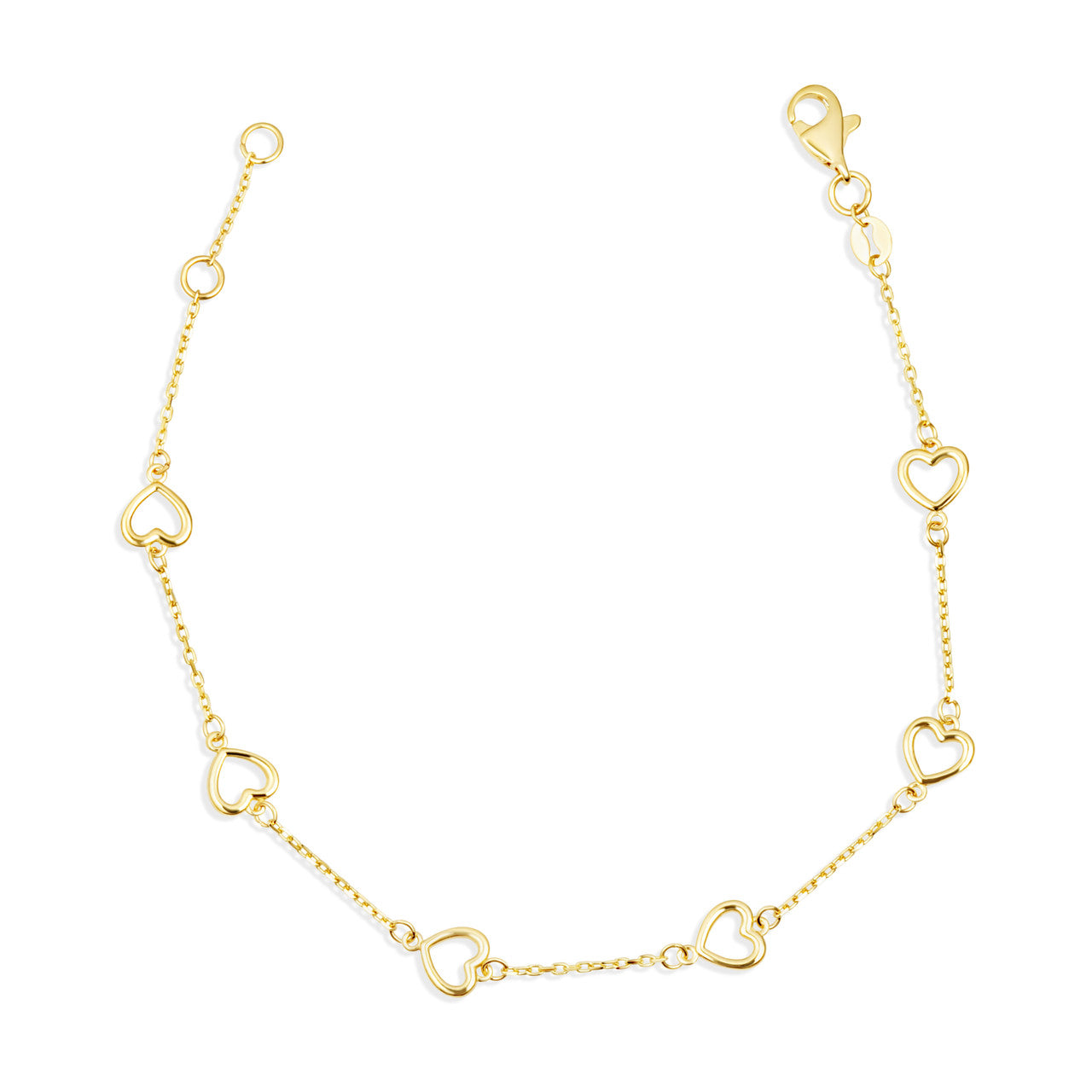 14K Yellow Gold Heart Love Charm Link Bracelet