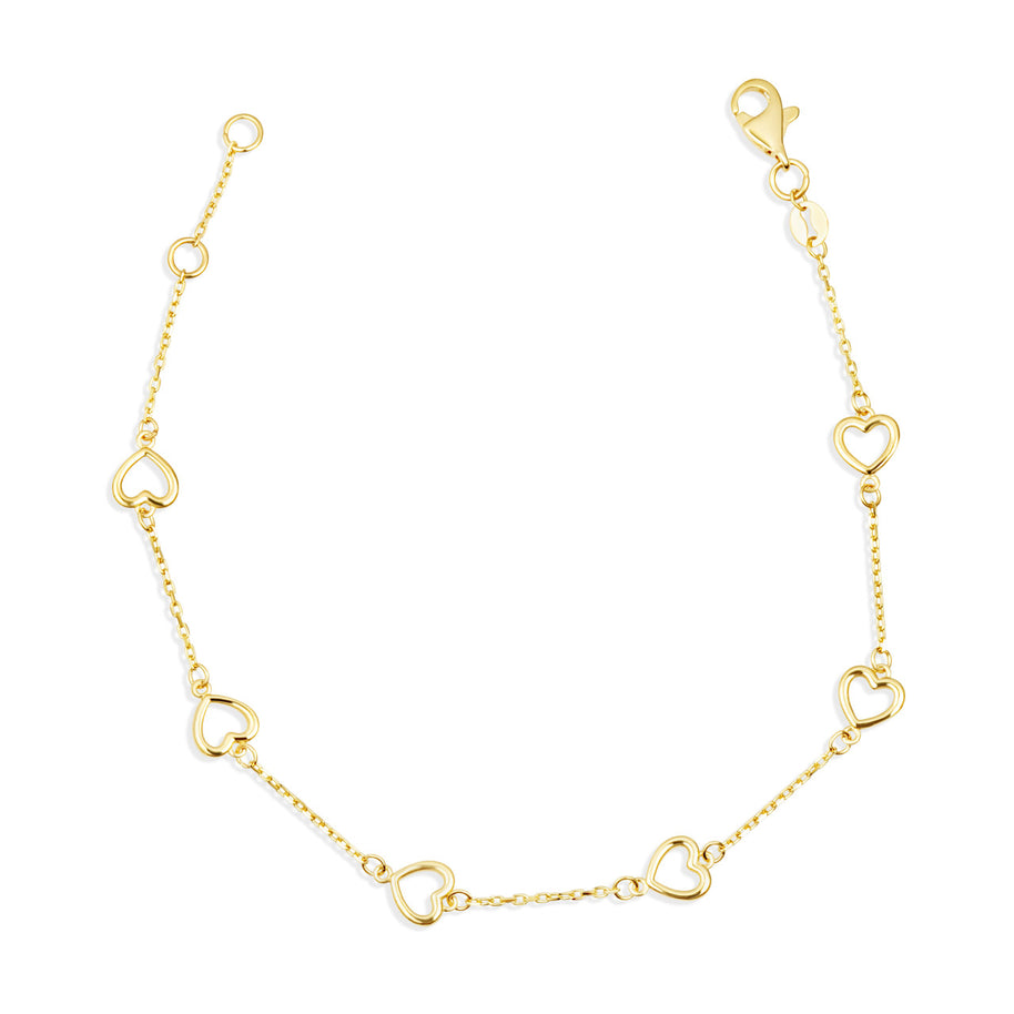 14K Yellow Gold Heart Love Charm Link Bracelet