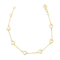 14K Yellow Gold Heart Love Charm Link Bracelet