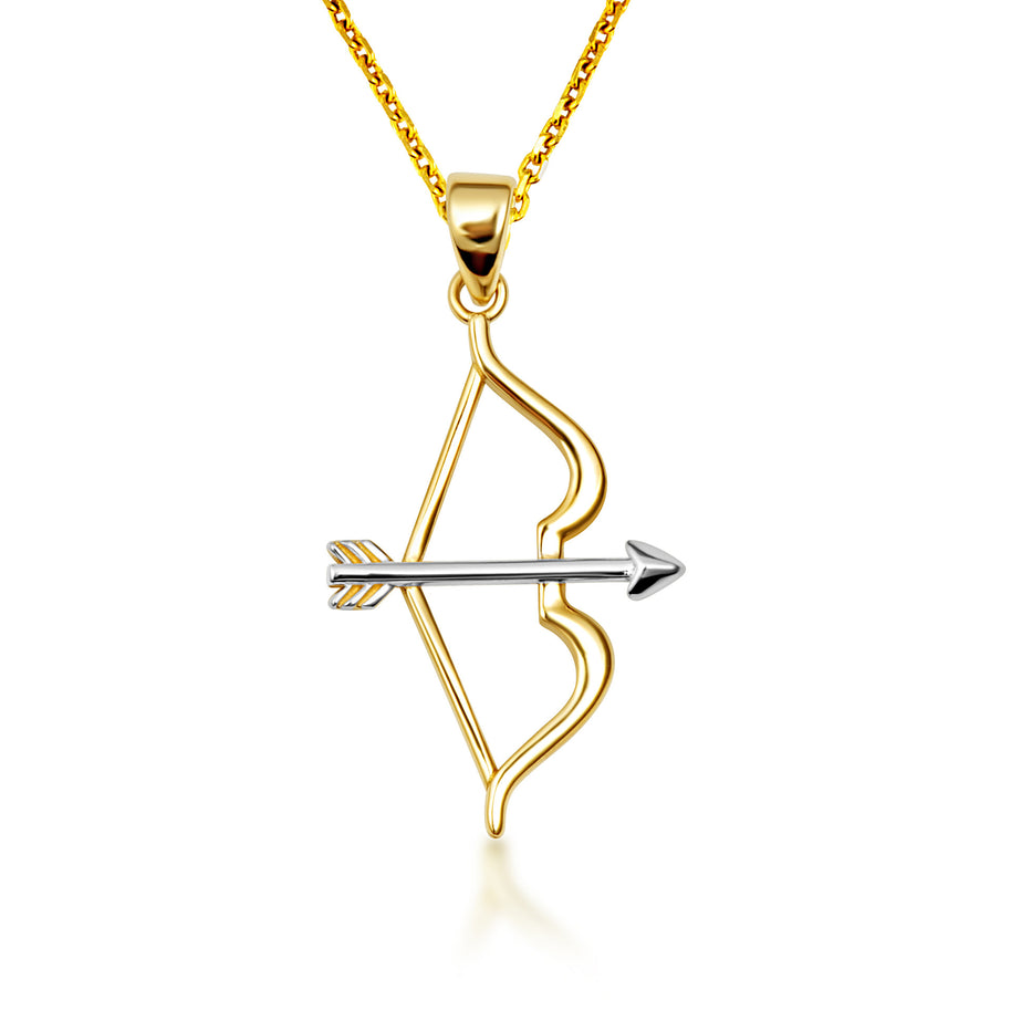 14K Two-Tone Gold Bow & Arrow Archery Pendant Necklace