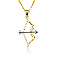 14K Two-Tone Gold Bow & Arrow Archery Pendant Necklace