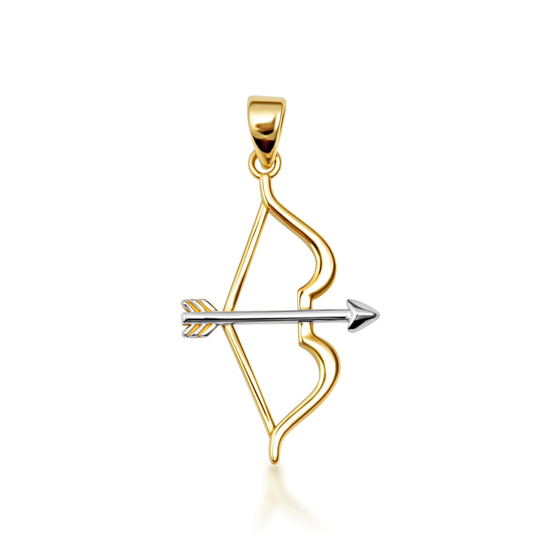 14K Two-Tone Gold Bow & Arrow Archery Pendant Necklace