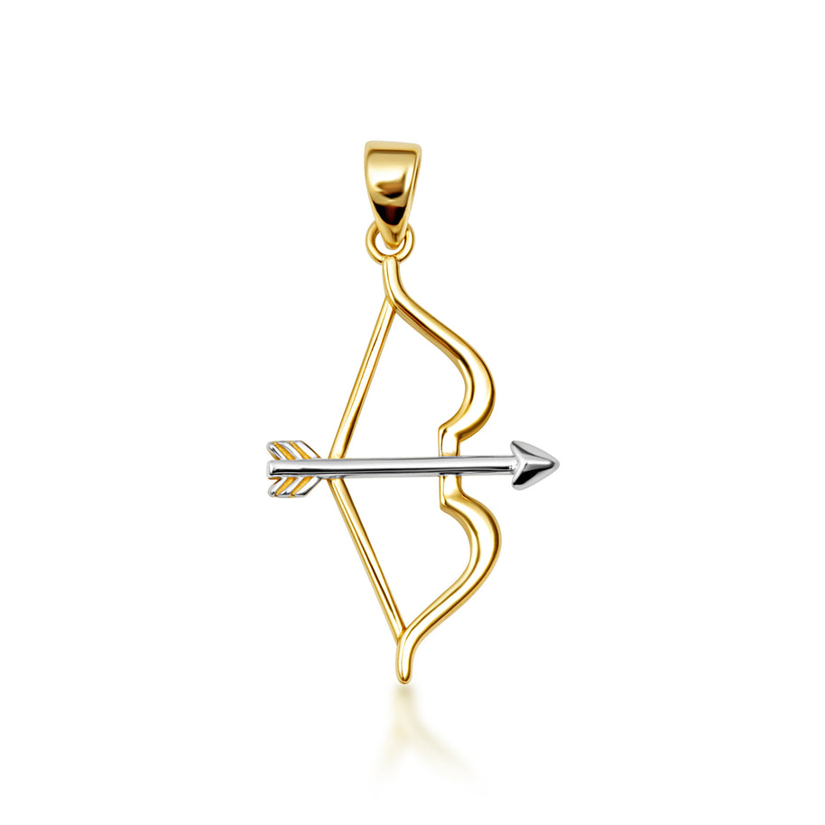 14K Two-Tone Gold Bow & Arrow Archery Pendant Necklace