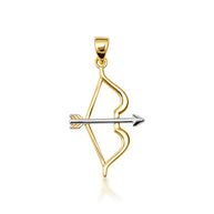 14K Two-Tone Gold Bow & Arrow Archery Pendant Necklace