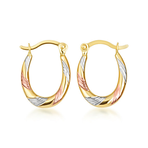 Tri-Color Gold Striped Oval Hoop Earrings