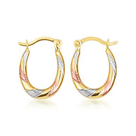 Tri-Color Gold Striped Oval Hoop Earrings