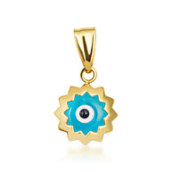 Yellow Gold Blue Enamel Evil Eye Flower Pendant Necklace