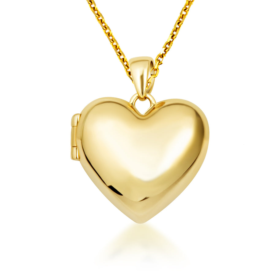 14K Yellow Gold Heart Locket Vintage Love Pendant Necklace