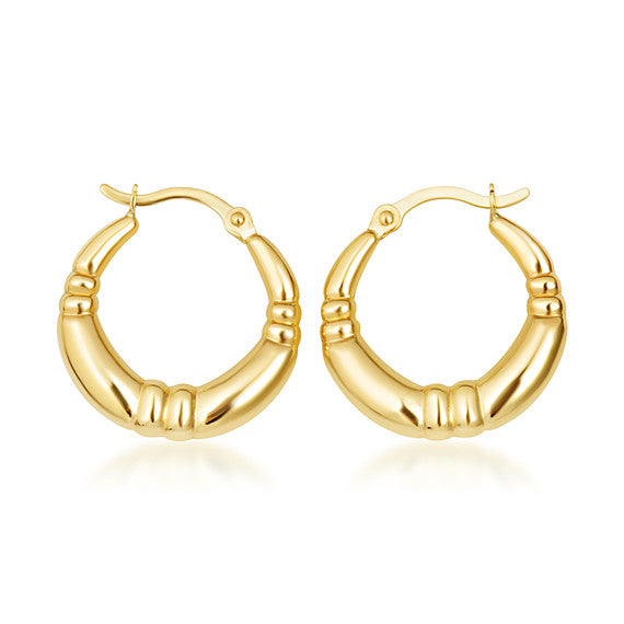 14K Polished Yellow Gold Textured Hoop Earrings