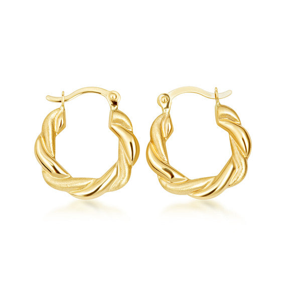14K Yellow Gold Polished Twist Hoop Earrings
