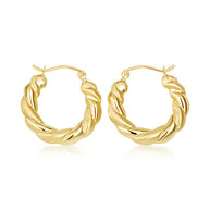Yellow Gold Diamond Cut Satin Finish Twist Hoop Earrings