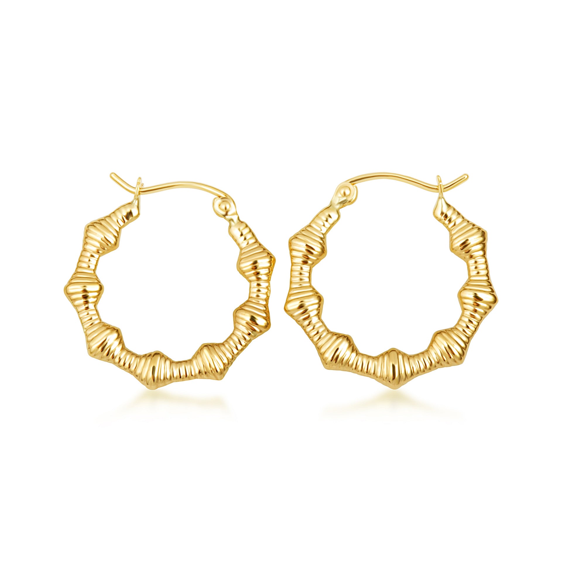 Yellow Gold Polished Ribbed Hoop Earrings