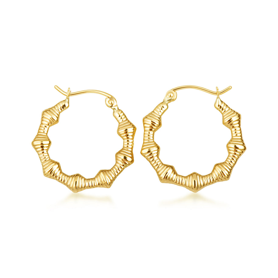 Yellow Gold Polished Ribbed Hoop Earrings