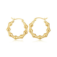 Yellow Gold Polished Ribbed Hoop Earrings