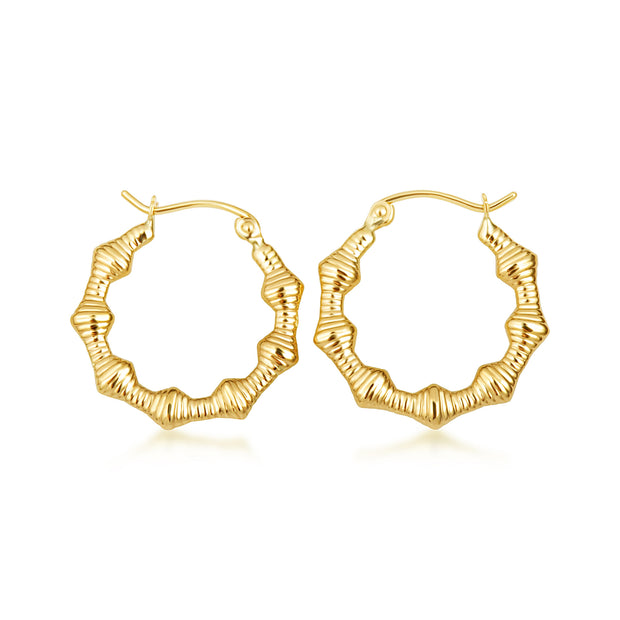 Yellow Gold Polished Ribbed Hoop Earrings