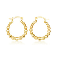 Yellow Gold Beaded Textured Hoop Earrings
