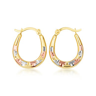 Tri-Color Gold Greek Key Hoop Earrings