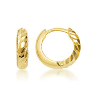 14K Yellow Gold Textured Diamond Cut Hoop Earrings