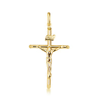 14K Yellow Gold INRI Cross Crucifix Jesus Christ Pendant Necklace