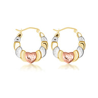 Tri-Color Gold Heart Hoop Earrings