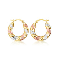 Tri-Color Gold Polished Striped Hoop Earrings
