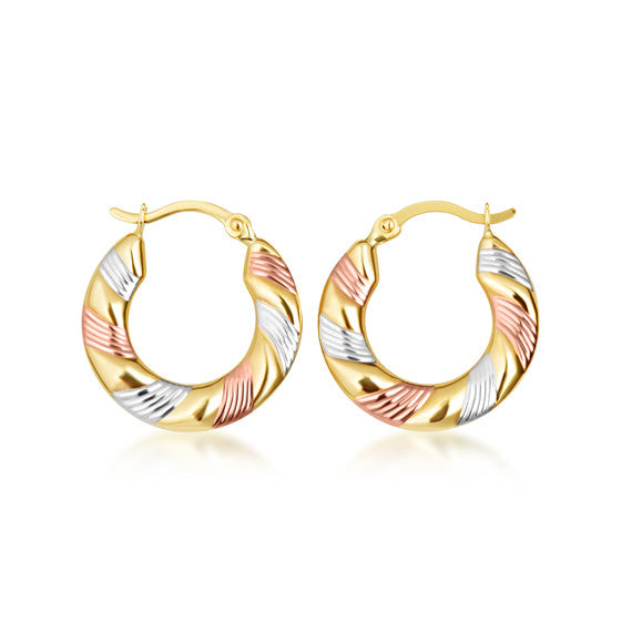 14K Two-Tone Gold Textured Heart Hoop Earrings