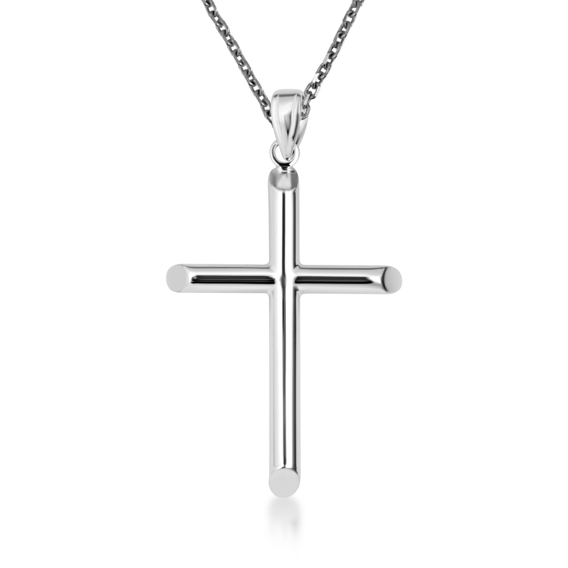 14K Gold Religious Cross Crucifix Tube Pendant Necklace (Available in Yellow/White Gold)