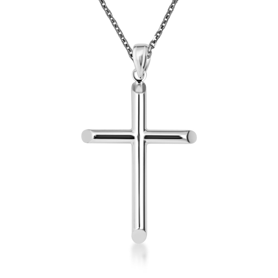 14K Gold Religious Cross Crucifix Tube Pendant Necklace (Available in Yellow/White Gold)
