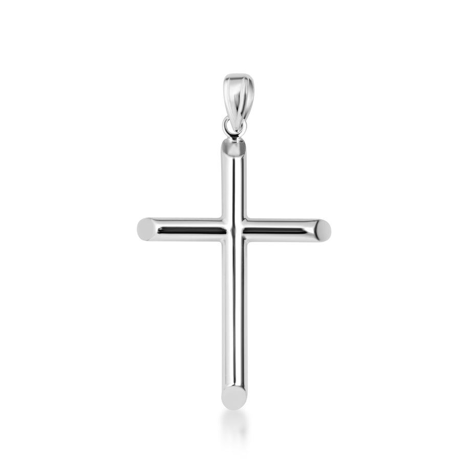 14K Gold Religious Cross Crucifix Tube Pendant Necklace (Available in Yellow/White Gold)